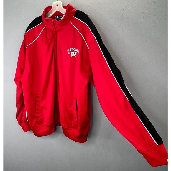 UW University Wisconsin Track Jacket 2XL Badgers Red Zip Embroidered Mock Neck - Picture 2 of 6